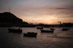 Chorillo harbour at sunset in Lima, Peru.