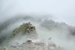 Misty views of Machu Picchu in Peru.