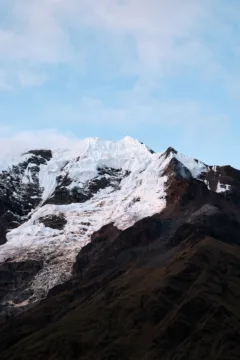 Snow topped mountains viewed from Soray, Peru.