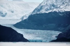 The toe of grey glacier ending at Grey Lake in Torres del Paine National Park, Chile.