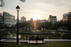 A sunset over Bosque El Olivar, San Isidro.