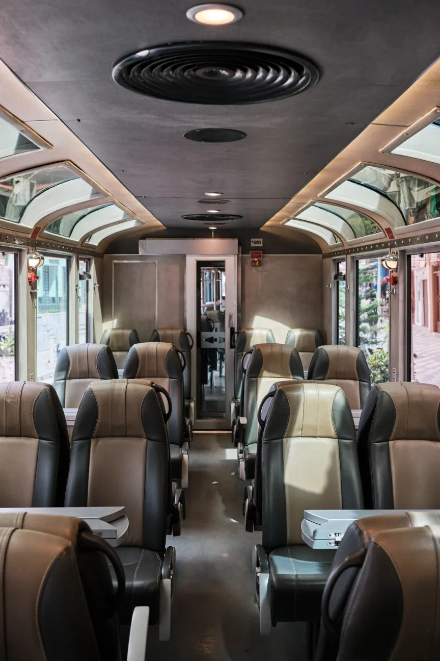 The interior of an IncaRail 360 train carriage.