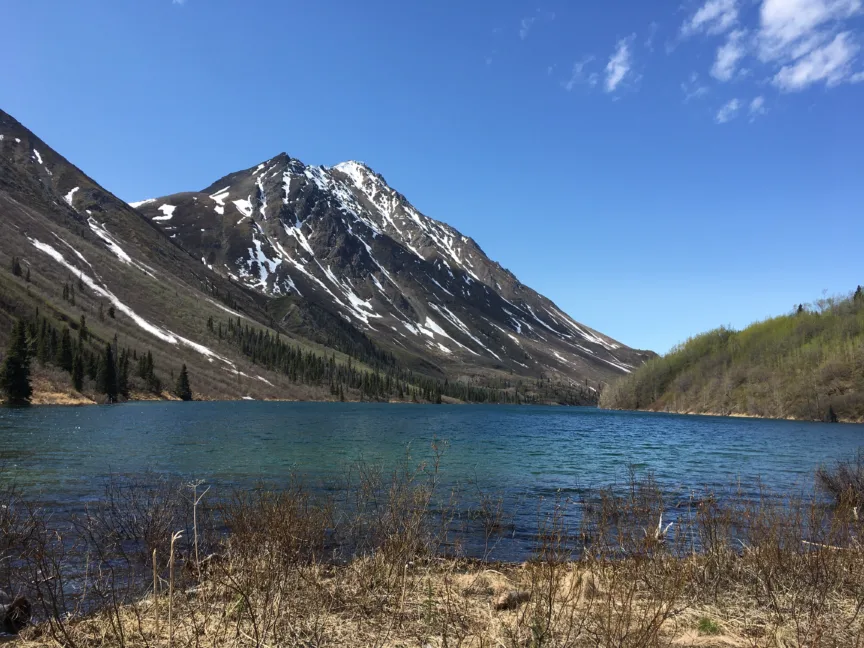 St. Elias Lake backed by mountains. In Kluane National Park, Yukon, Canada.