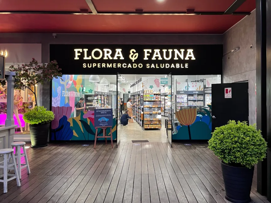 The front of a Flora & Fauna supermarket in Lima, Peru.