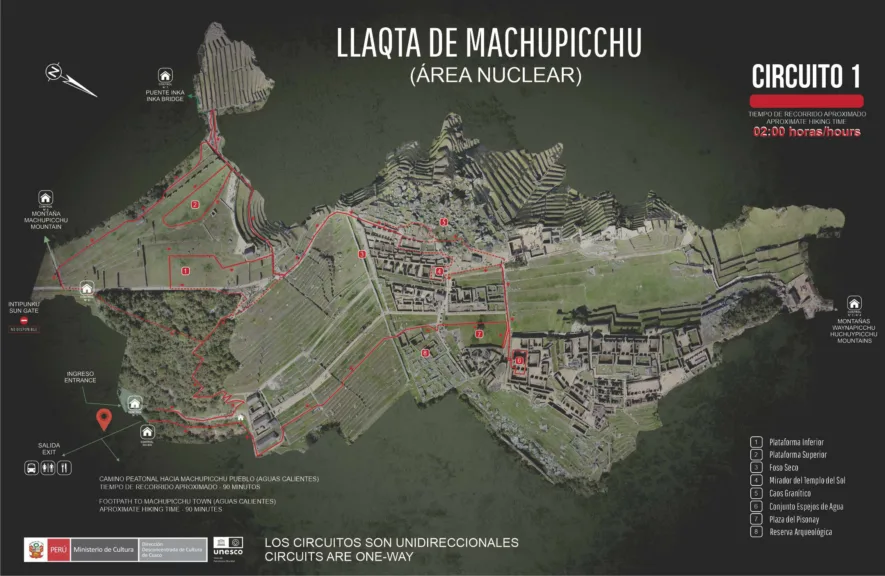 A map of Circuit 1 at Machu Picchu.