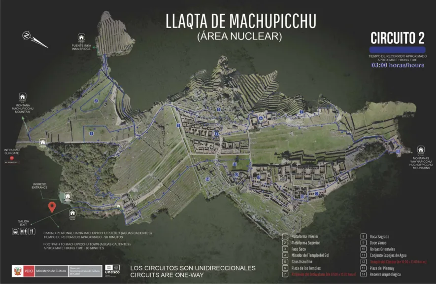 A map of Circuit 2 at Machu Picchu.