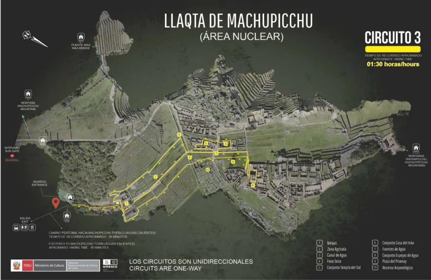 A map of Circuit 3 at Machu Picchu.