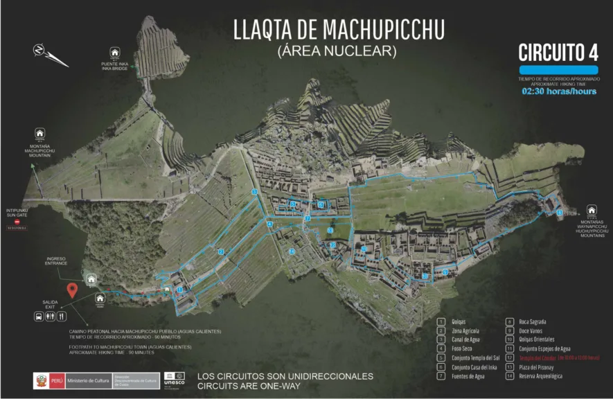 A map of Circuit 4 at Machu Picchu.