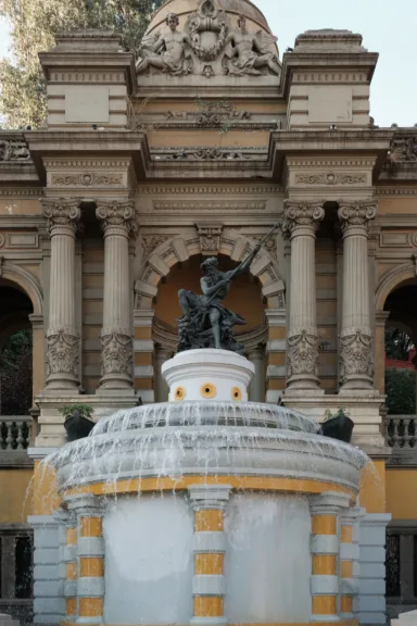 A statue of Neptune in a fountain at Cerro Santa Lucía, Santiago, Chile.