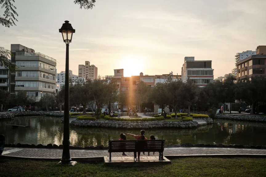 A sunset over Bosque El Olivar, San Isidro.